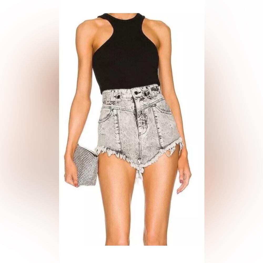 Retrofete Tessa Distressed High Waisted Cut-Off Shorts In Light Acid Gray Sz 27